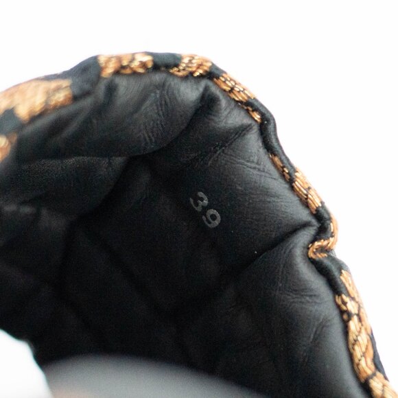 Free People Almost Paradise Brocade Platform Shoes 39 Black Gold Boho Chunky - Picture 11 of 13